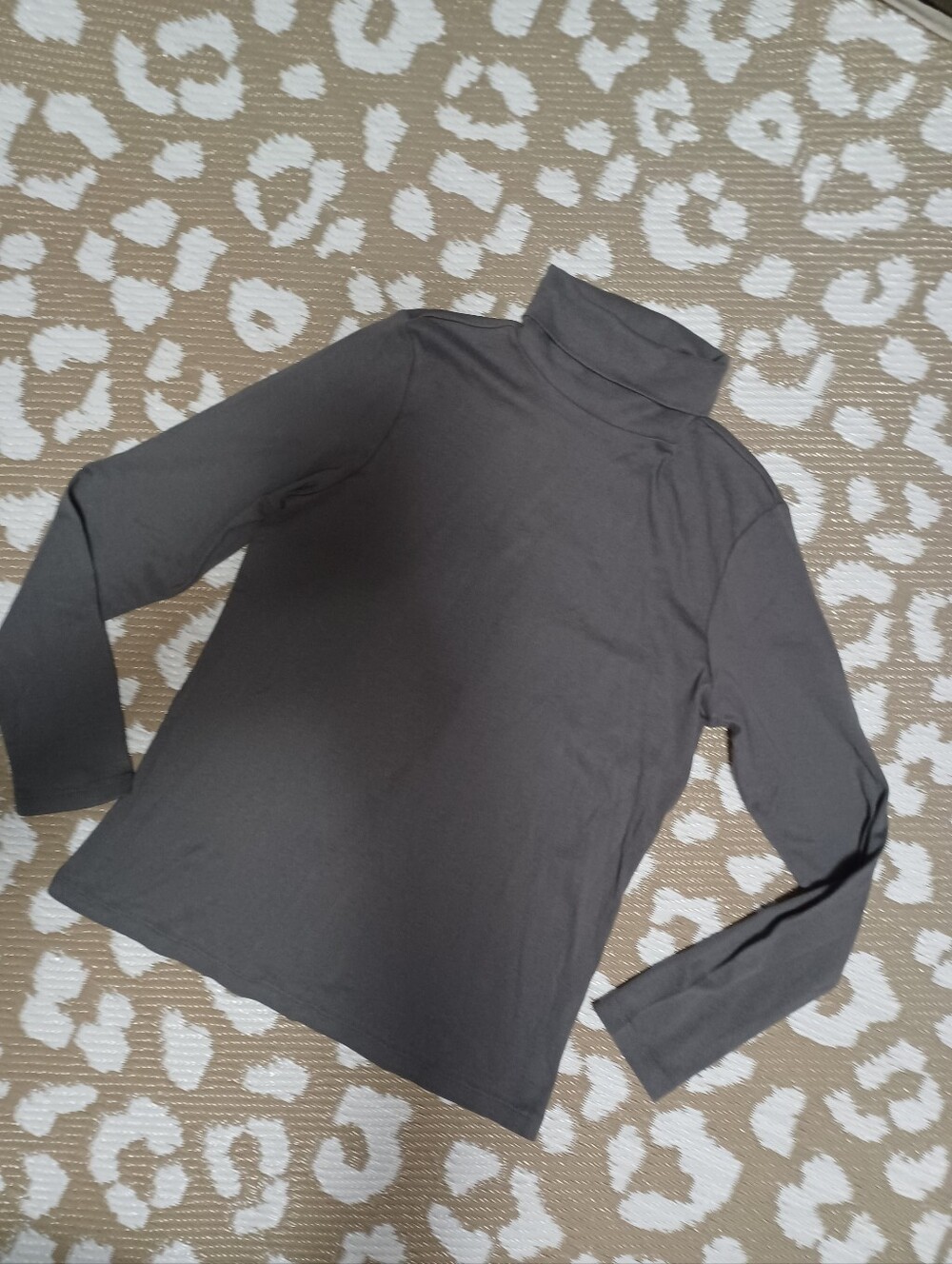 Women's Long Sleeve Turtleneck Top - Charcoal Gray 100% Cotton